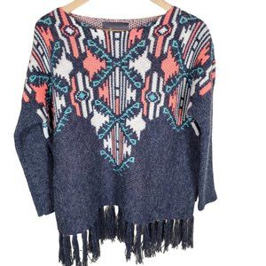 Paper Crane Sweater Comfy Oversized Fringe Boho Cotton blend Western Sz. S